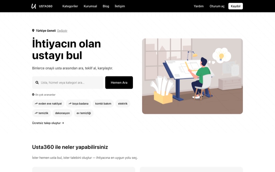 Usta360 web sitesi önizlemesi